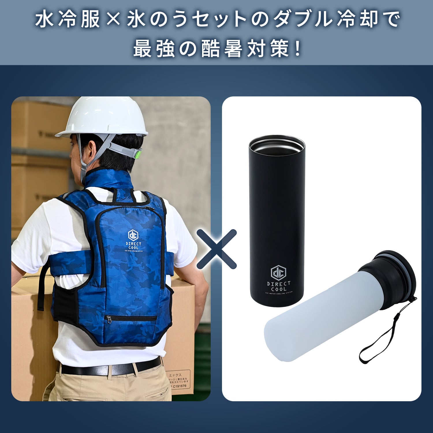 水冷服 水冷ベスト ダイレクトクール プレミアム フリーサイズ DC-Y1 ブルーカモ/ブラックカモ 山善 YAMAZEN