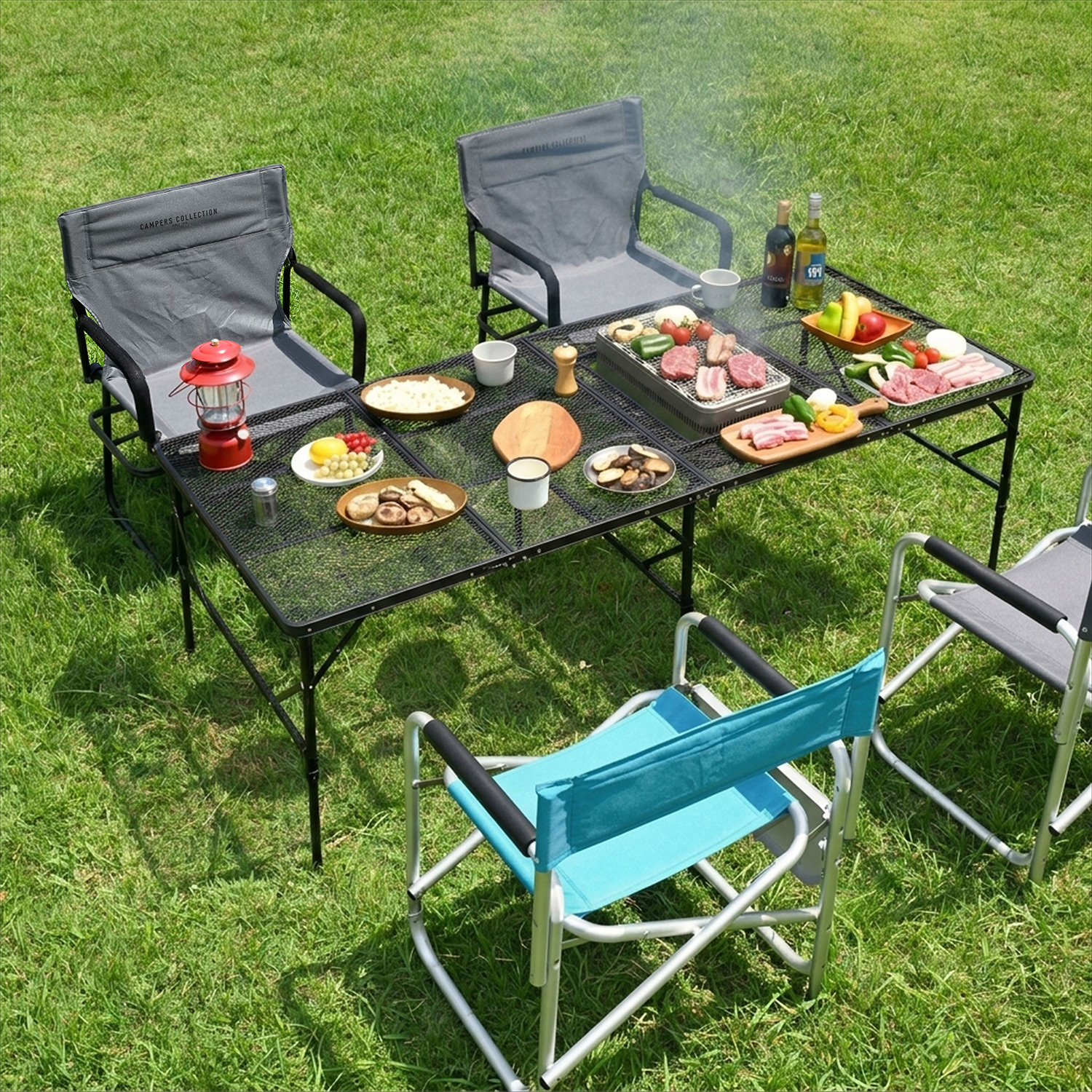タフライト メッシュテーブル 折りたたみ コンロ設置対応 120×80cm TLT-1280BSL/TLTW-1880BSL 山善 YAMAZEN キャンパーズコレクション