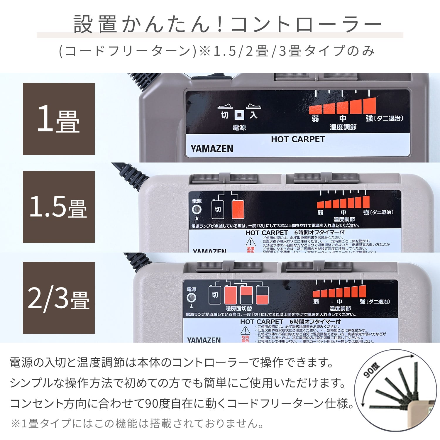 【10％オフクーポン対象】ホットカーペット ラグセット 1畳/1.5畳/2畳/3畳 温度調節 切タイマー 暖房面切替 日本製 山善 YAMAZEN