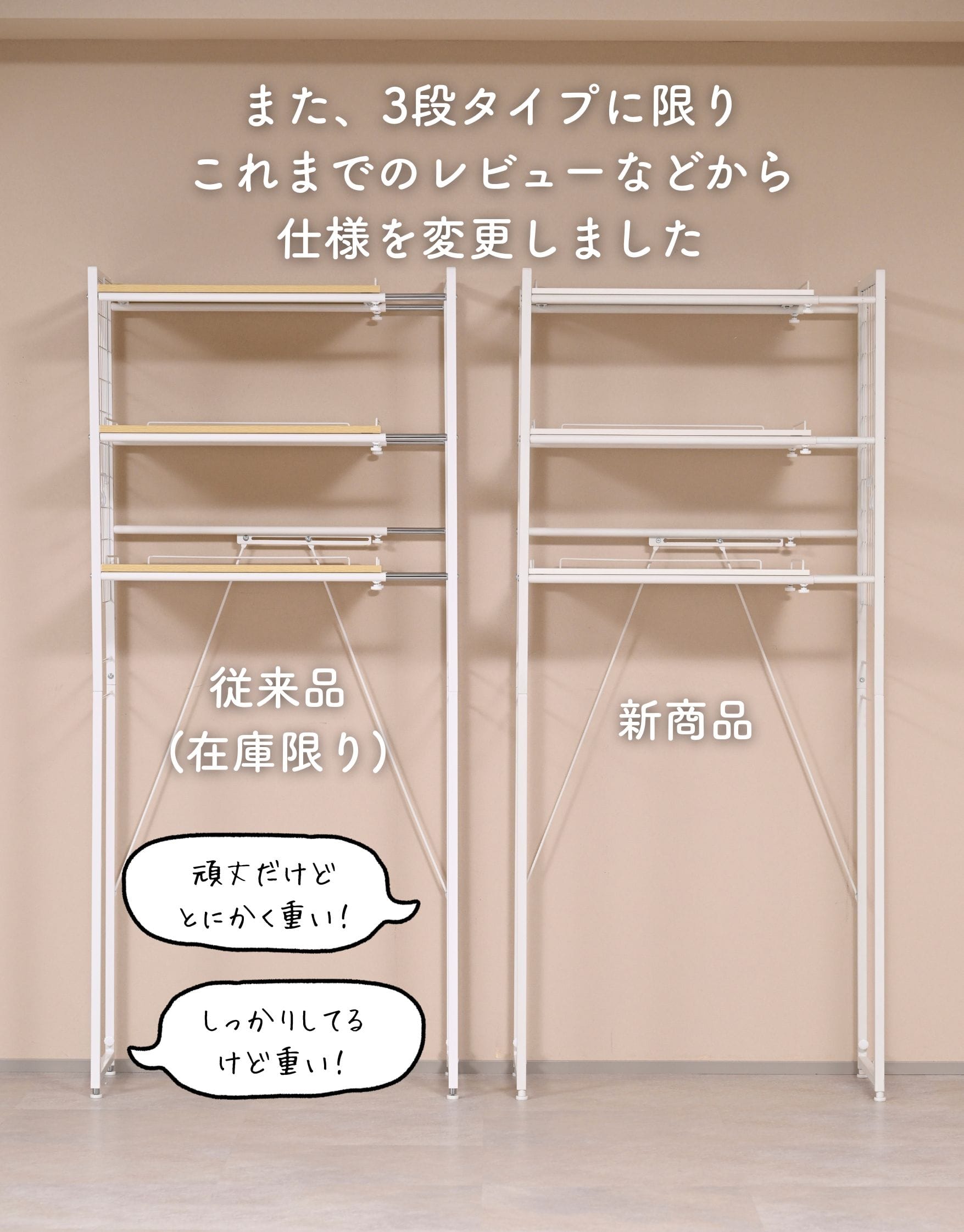 ランドリーラック 洗濯機上ラック 伸縮式 防水パン対応 棚2段/棚3段