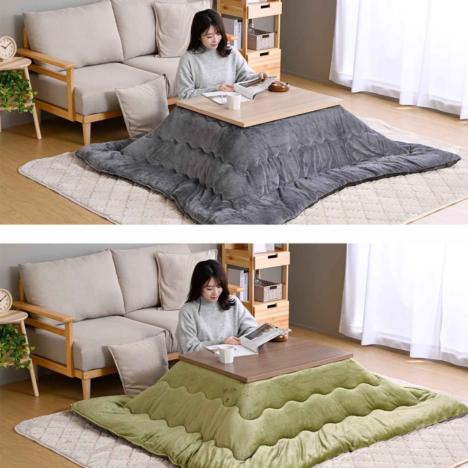 こたつ＆こたつ布団セット 80×60cm 長方形 木目調天板 300W 山善