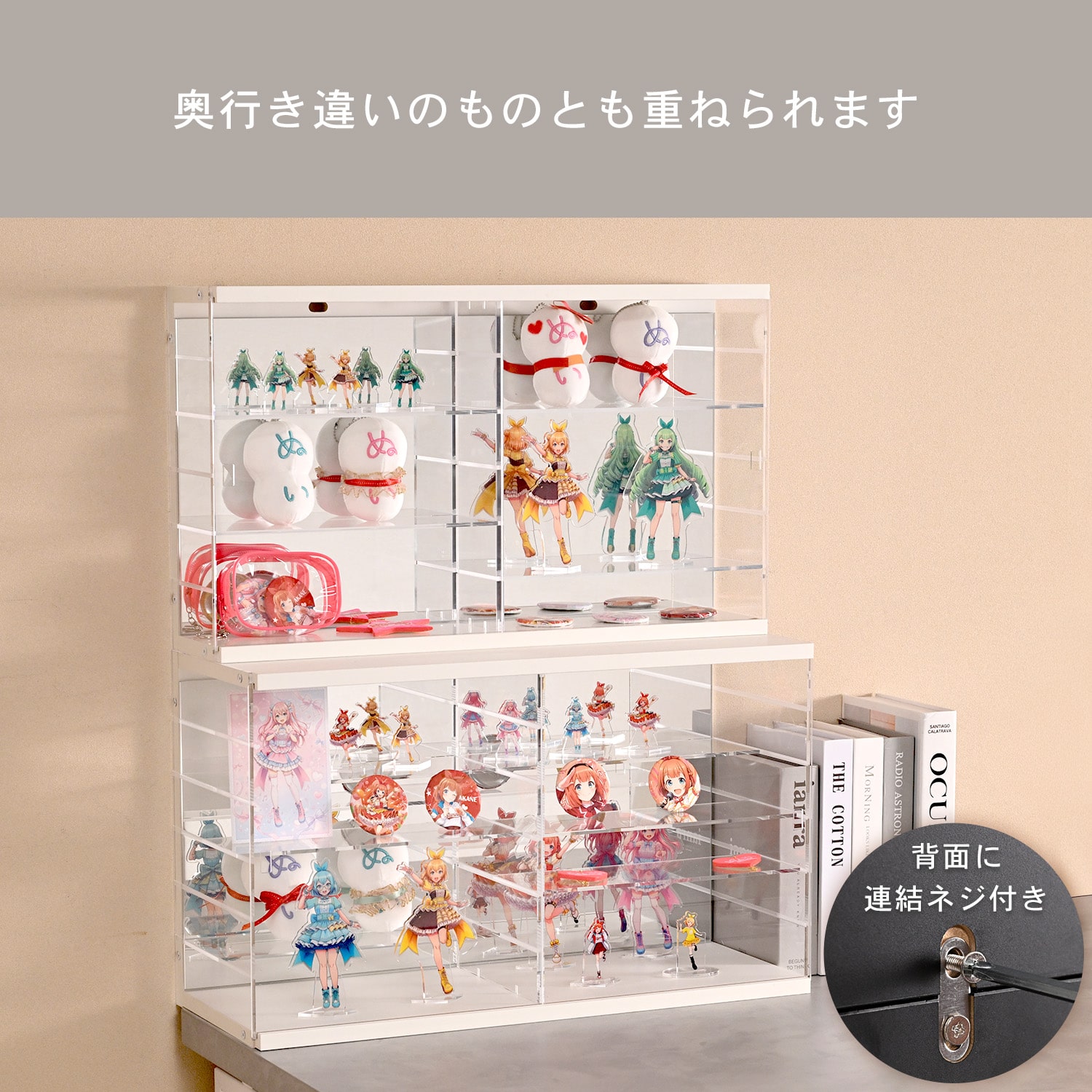 コレクションケース 横長タイプ （幅59 奥行22.5cm） 扉付き アクリル 背面ミラー 山善 YAMAZEN