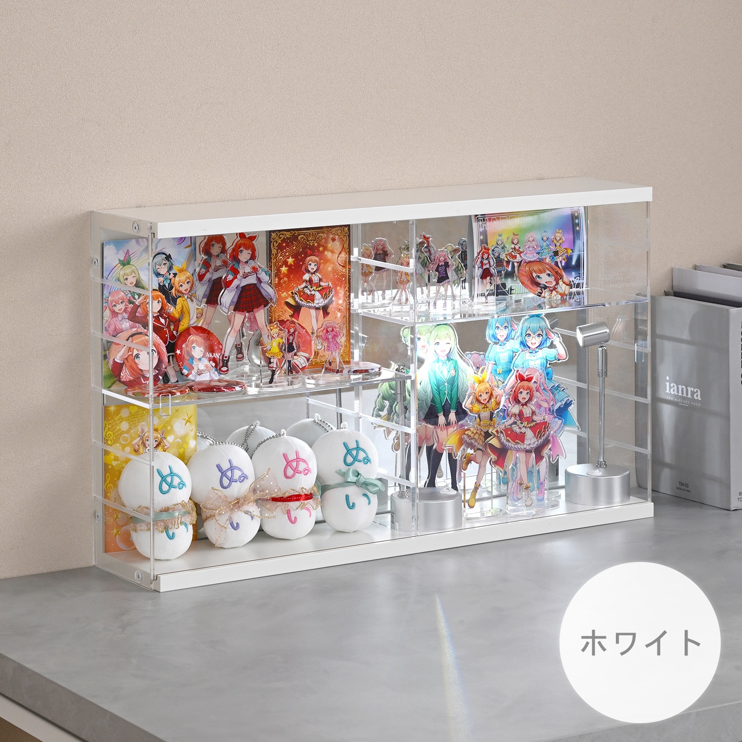 【10％オフクーポン対象】コレクションケース 横長タイプ（幅59 奥行13cm） 扉付き アクリル 背面ミラー 山善 YAMAZEN
