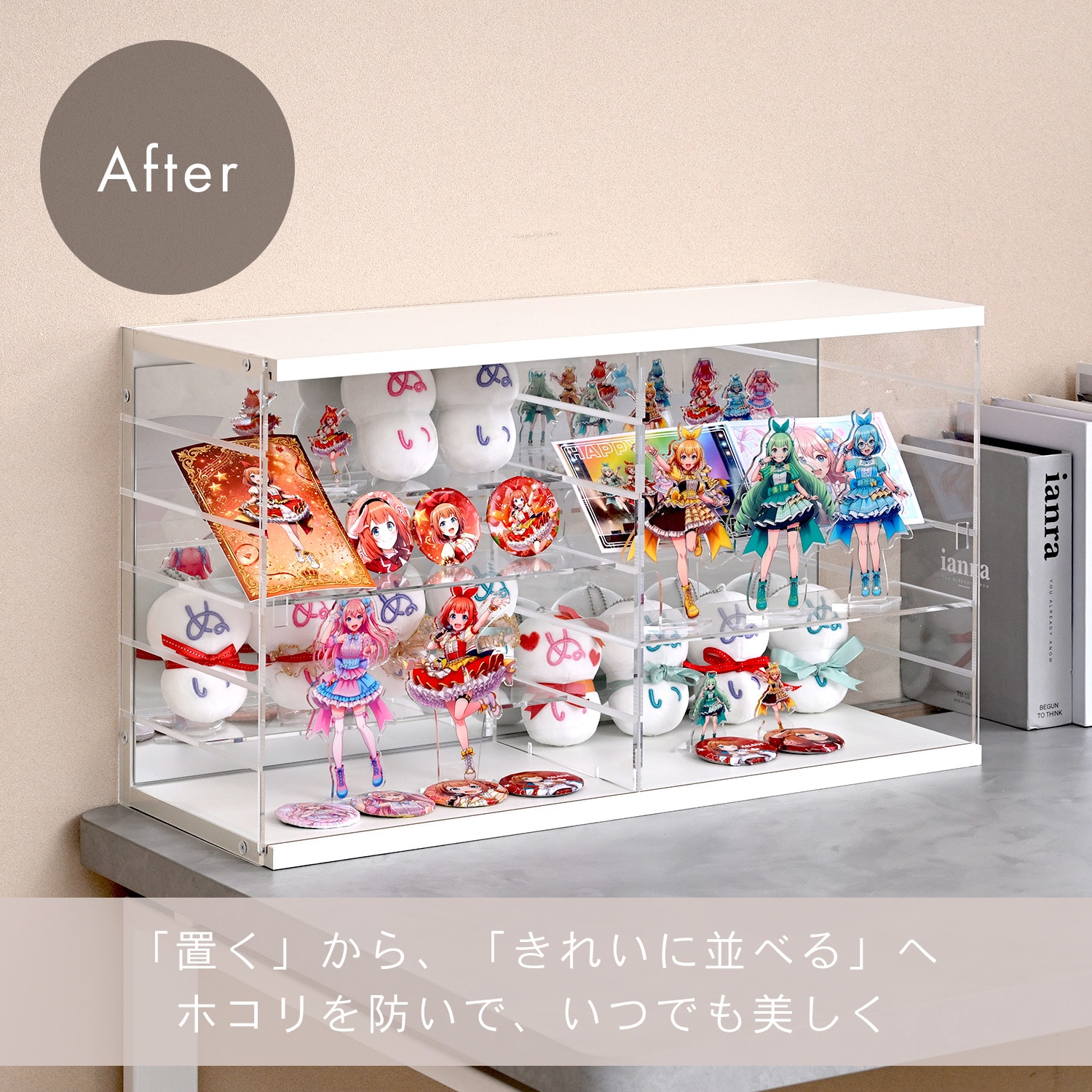 コレクションケース 横長タイプ （幅59 奥行22.5cm） 扉付き アクリル 背面ミラー 山善 YAMAZEN