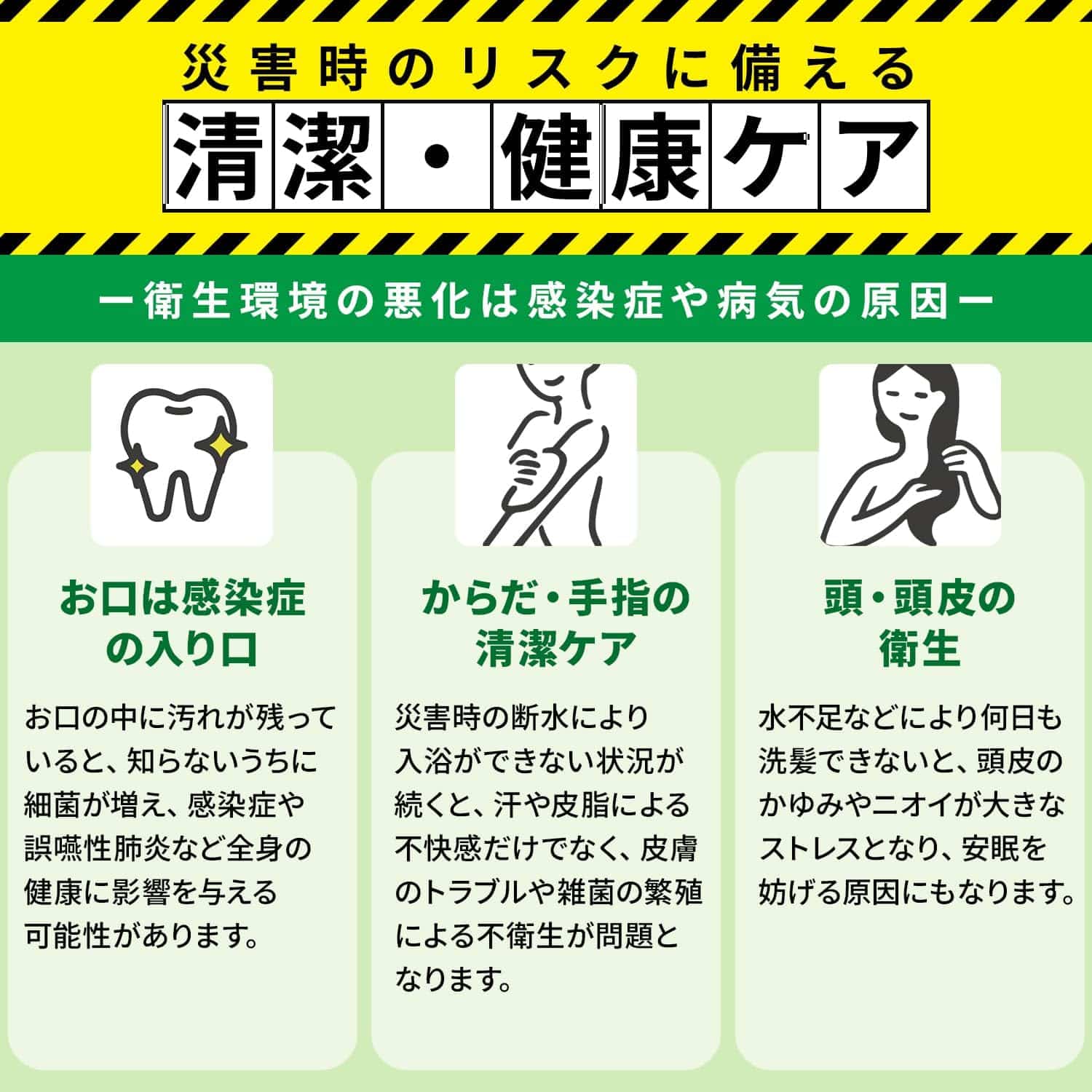 さわやか3点セット ウェットシートタイプ 1050559 (シャンプーナップ/歯磨きティシュ/サッとさわやかからだふき) 日本製 水不要 防災用品 山善 YAMAZEN