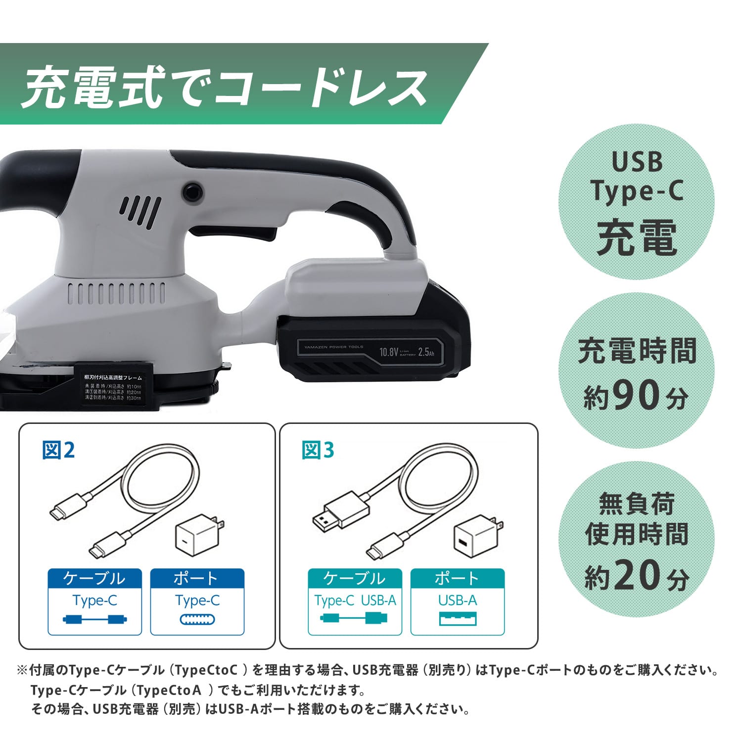 グラスバリカン 芝刈り機 10.8V 充電式 コードレス USB-C充電対応 刈込幅160mm キワ刈り YDG-1015 山善 YAMAZEN