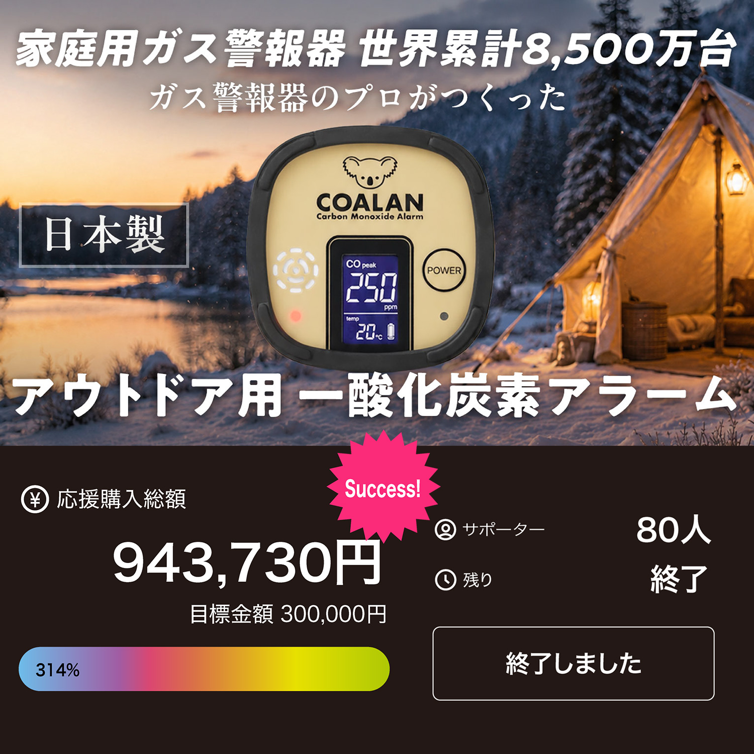 一酸化炭素チェッカー COALAN コアラン 音声でお知らせ 点検モード搭載 日本製 CL-725 新コスモス電機