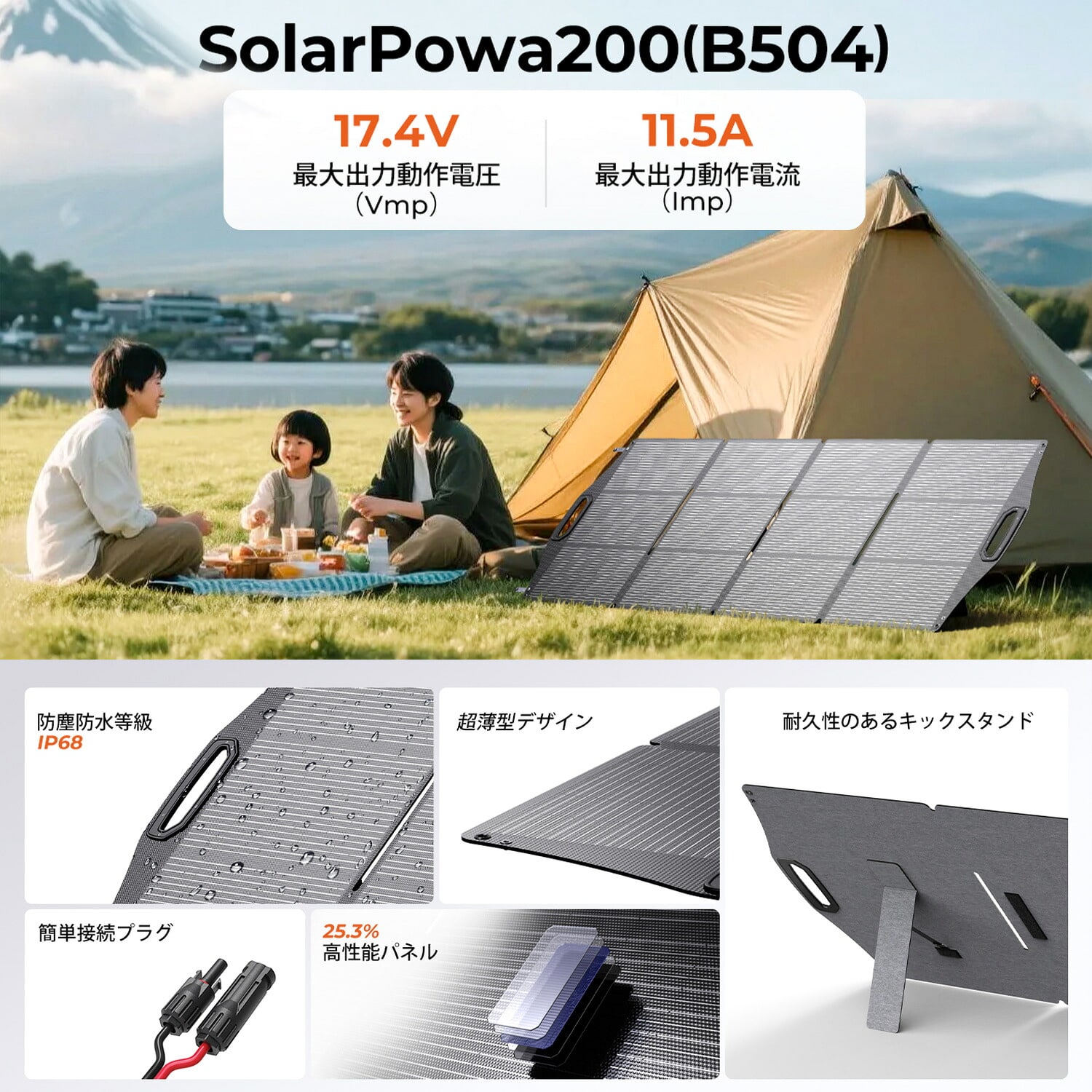 ポータブルソーラーパネル 200W 折りたたみ式 充電用 ポータブル電源対応 Solarpowa200(B504) Bigblue Tech ビッグブルーテック