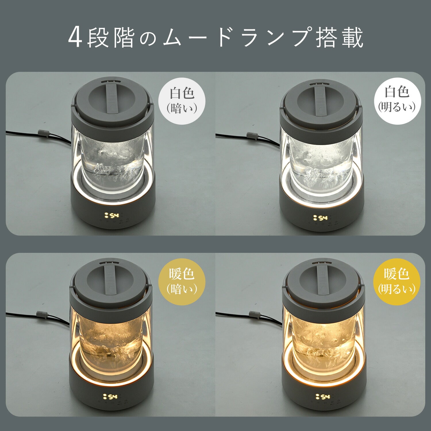 加湿器 スチーム式 ガラススチーム 3L 上部給水 木造約10畳 / プレハブ約17畳 LEDライト リモコン付き KS-TM3(DGY)/(LGY) 山善 YAMAZEN