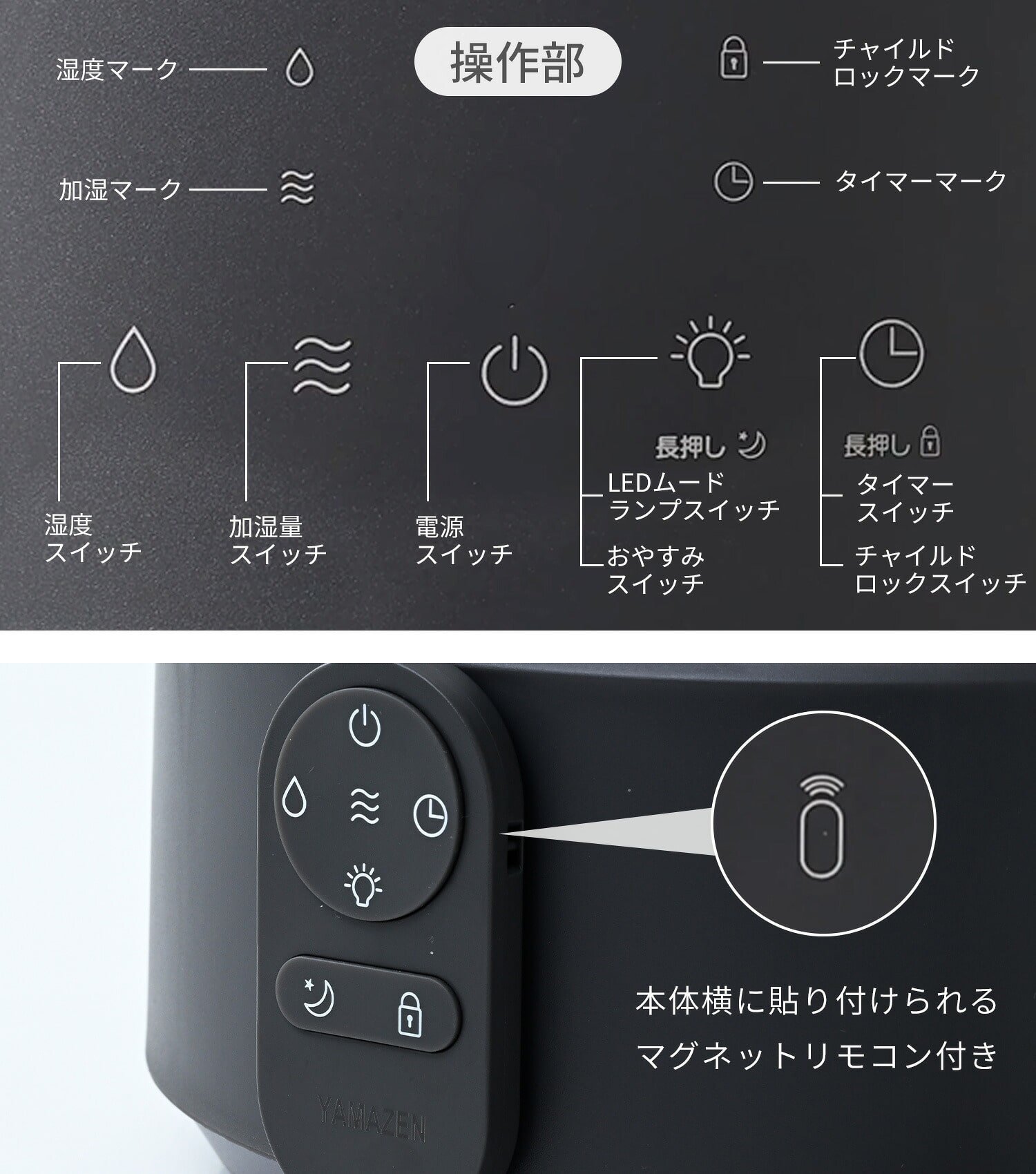 加湿器 スチーム式 ガラススチーム 3L 上部給水 木造約10畳 / プレハブ約17畳 LEDライト リモコン付き KS-TM3(DGY)/(LGY) 山善 YAMAZEN