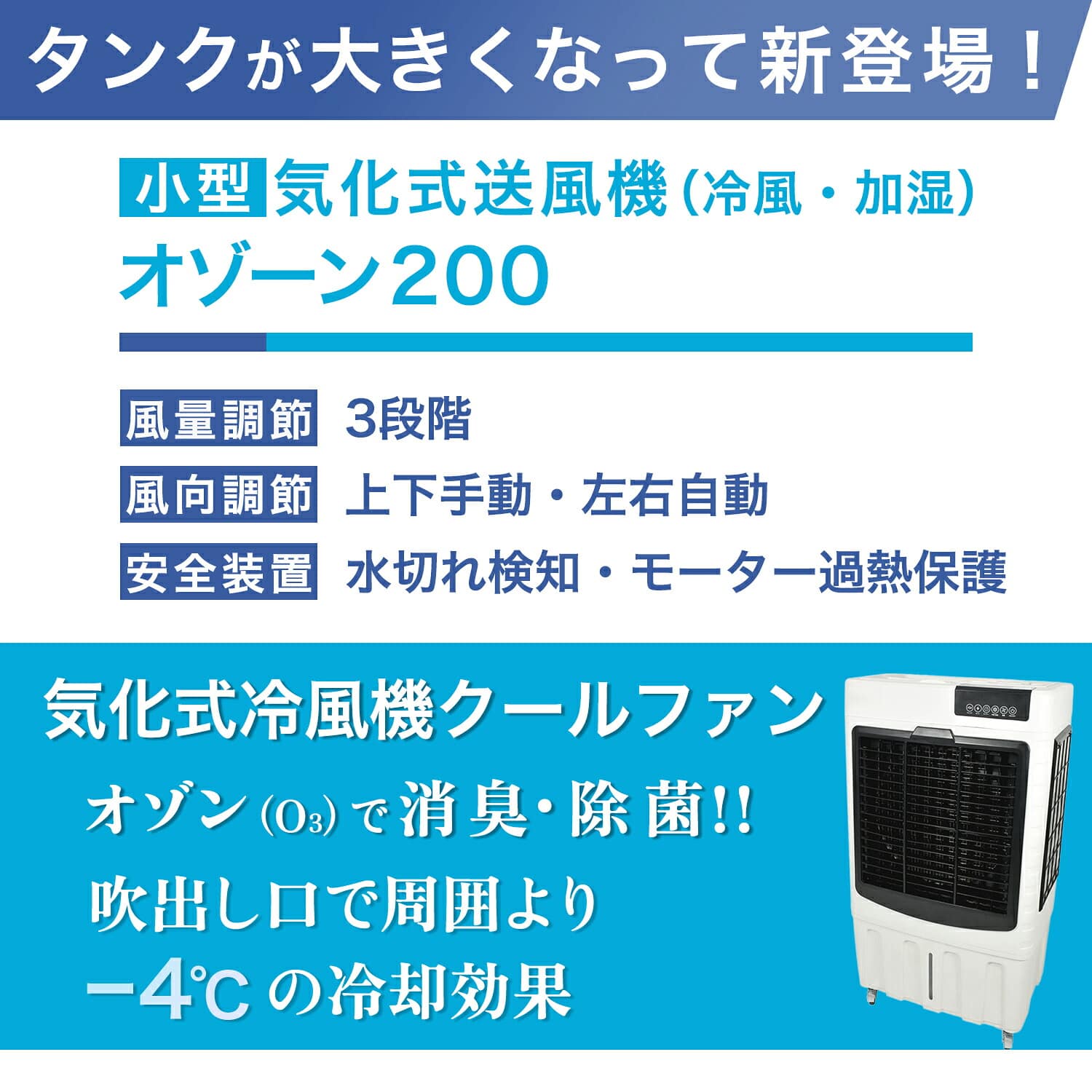 気化式送風機 (冷風・加湿) 業務用 アイスボックス付 消臭・除菌機能 オゾーン200 CF-200IT-OZ 日動工業 NICHIDO