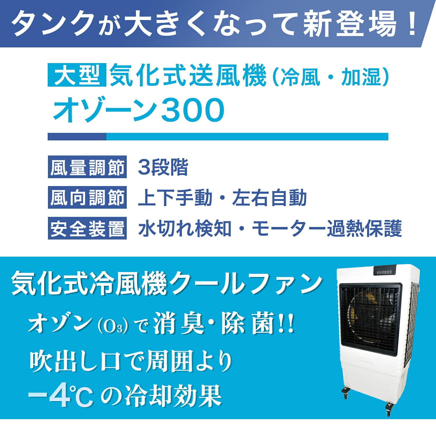 気化式送風機 (冷風・加湿) 業務用大型 アイスボックス付 消臭・除菌機能 オゾーン300 CF-300IT-OZ 日動工業 NICHIDO