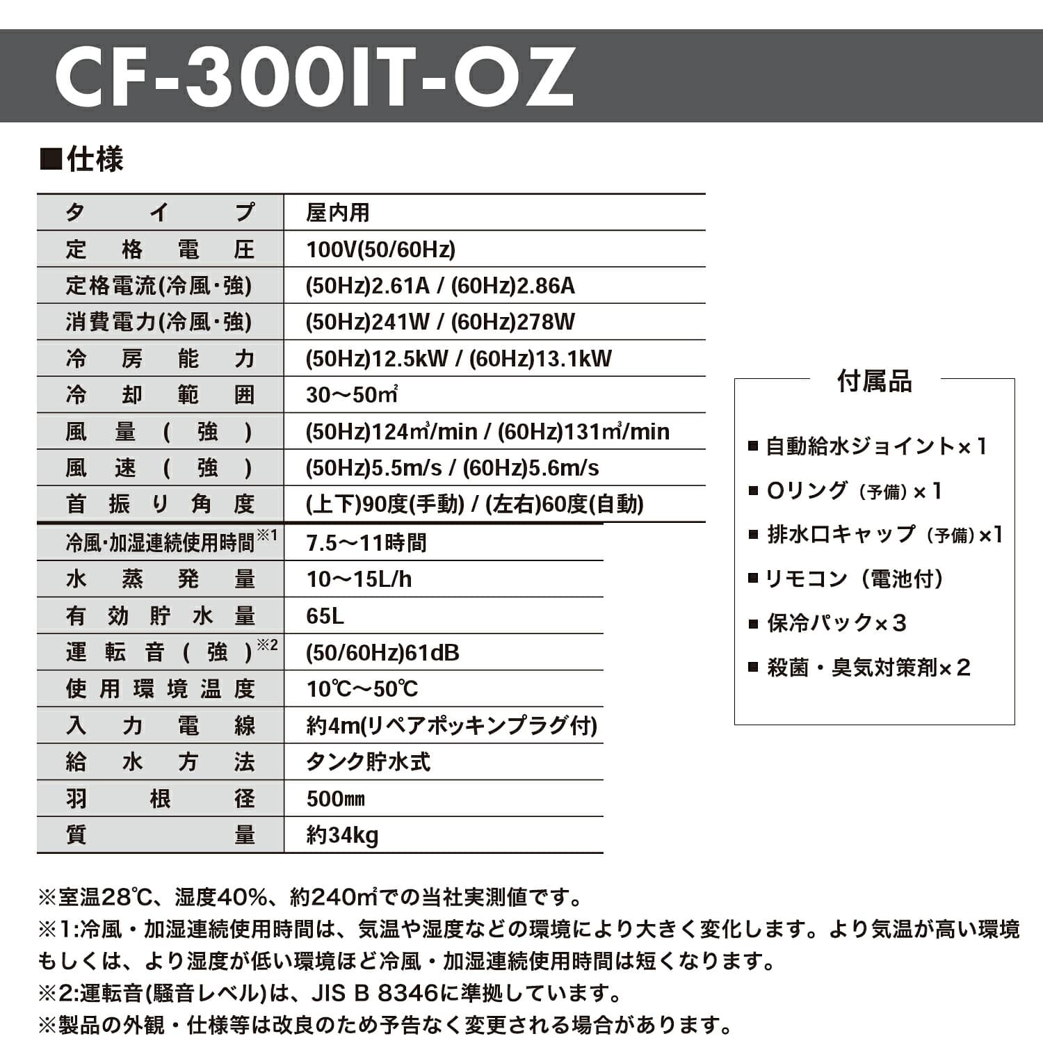 気化式送風機 (冷風・加湿) 業務用大型 アイスボックス付 消臭・除菌機能 オゾーン300 CF-300IT-OZ 日動工業 NICHIDO