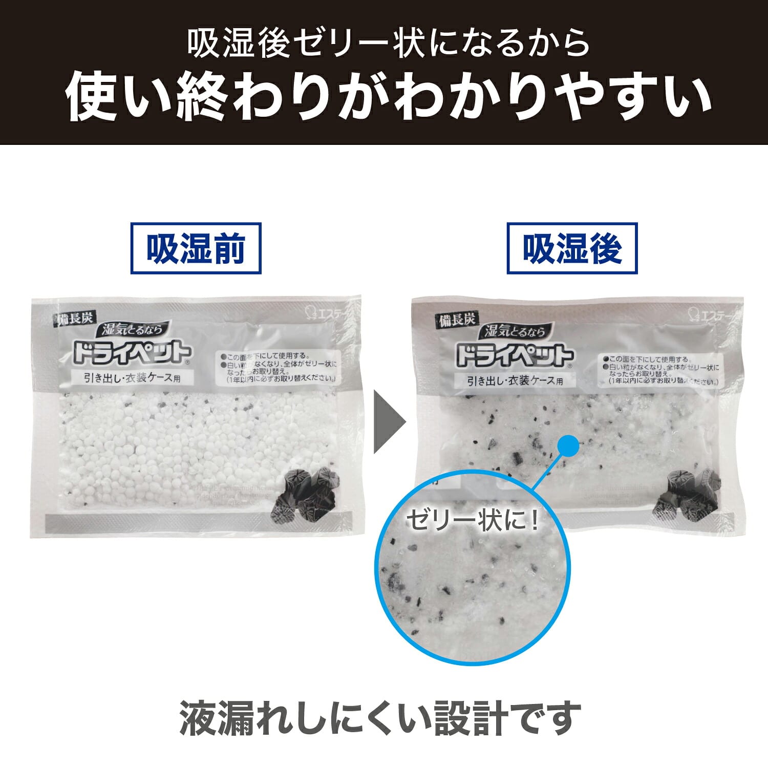 ドライペット 除湿剤 無香 引き出し・衣装ケース用 12枚入 除湿+脱臭 備長炭 活性炭 日本製 エステー